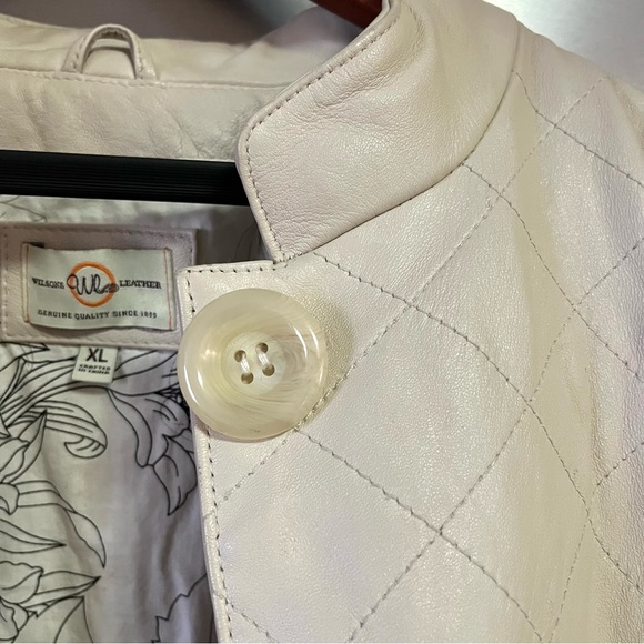 Wilsons Leather Cream Topstitched Diamond Pattern  Ivory Leather Jacket XL - Picture 10 of 12
